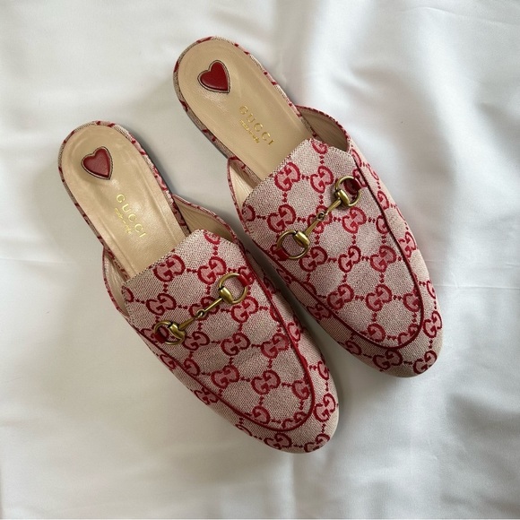 Gucci Shoes - Gucci Princetown Pink Monogram canvas & leather horsebit loafer mules 38.5